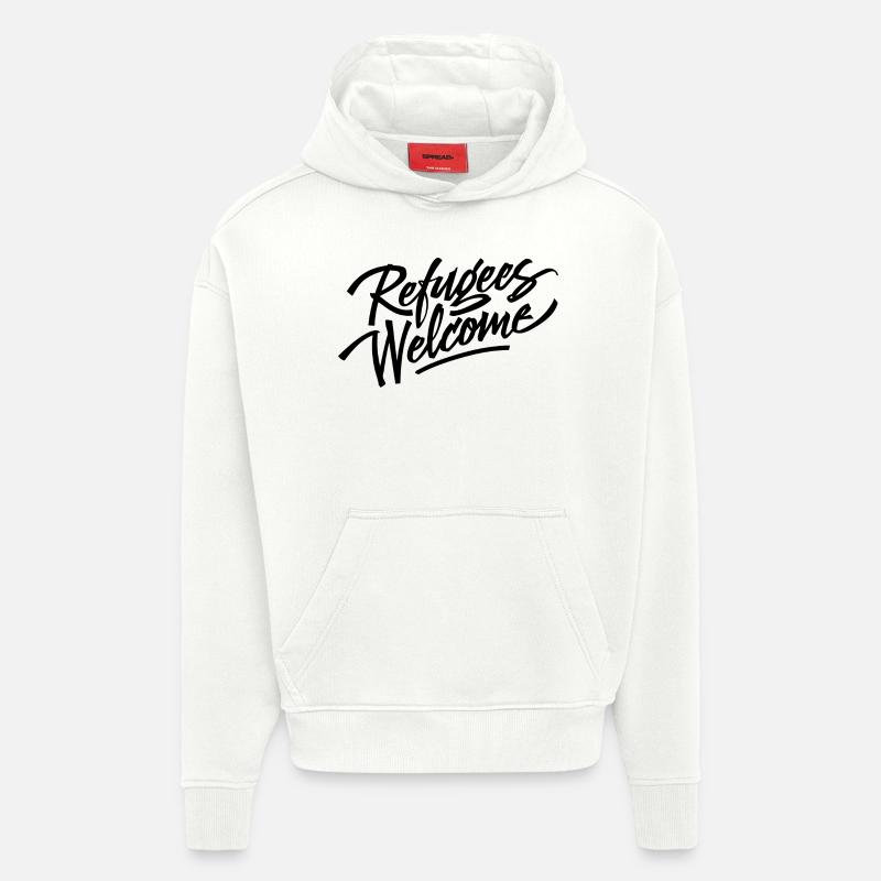Réfugiés bienvenus - Créez des refuges! - Sweat à capuche bio épais oversize fabriqué en UE - OFF WHITE