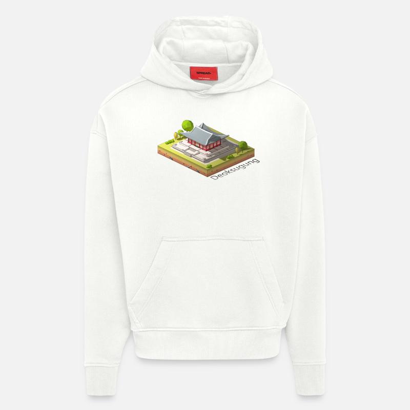 Géométrique low poly Deoksugung - Sweat à capuche bio épais oversize fabriqué en UE - OFF WHITE