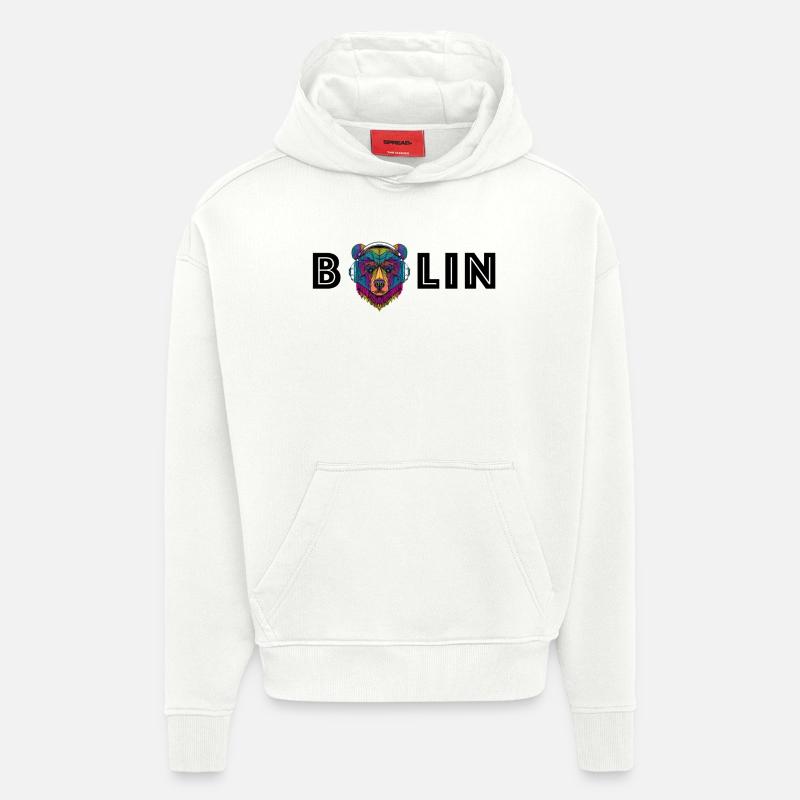 Ours de Berlin avec casque - Sweat à capuche bio épais oversize fabriqué en UE - OFF WHITE