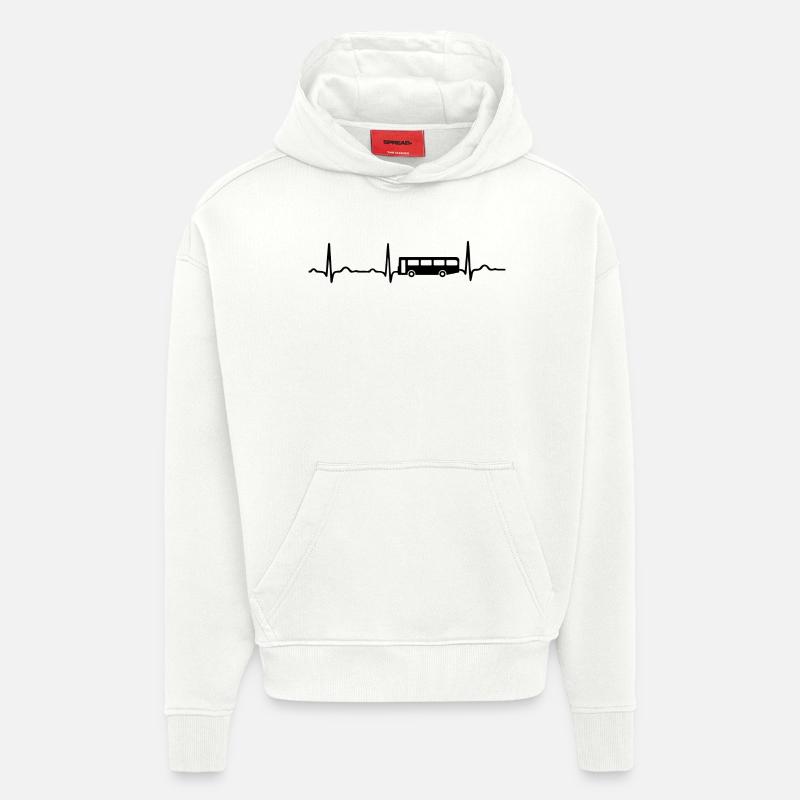 ECG HEARTBEAT BUS noir - Sweat à capuche bio épais oversize fabriqué en UE - OFF WHITE