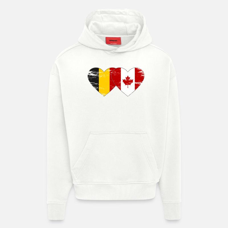 Belgique Canada Drapeau Coeur utilisé - Sweat à capuche bio épais oversize fabriqué en UE - OFF WHITE
