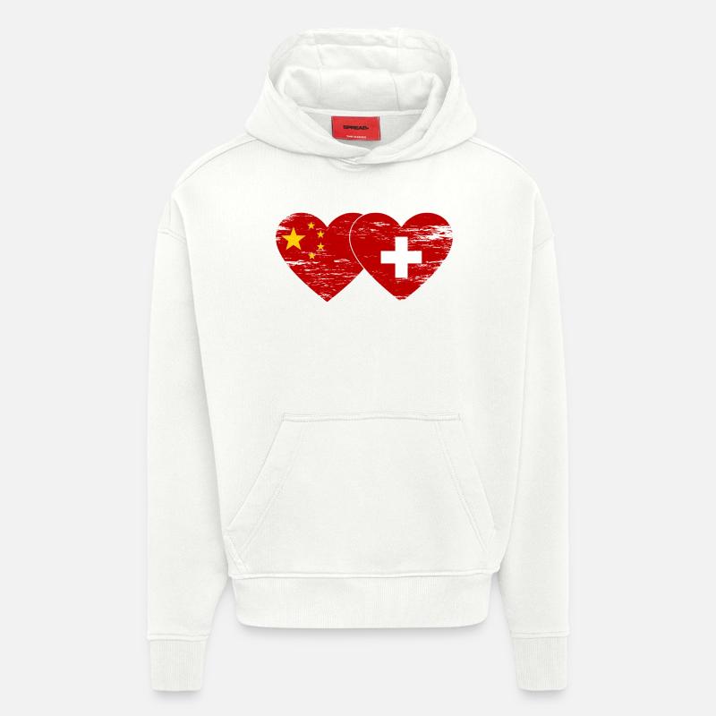 Chine Suisse Drapeau Coeur Utilisé - Sweat à capuche bio épais oversize fabriqué en UE - OFF WHITE