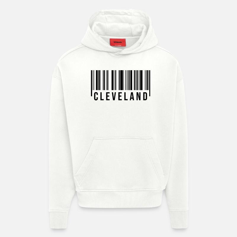 Code-barres de Cleveland - Sweat à capuche bio épais oversize fabriqué en UE - OFF WHITE