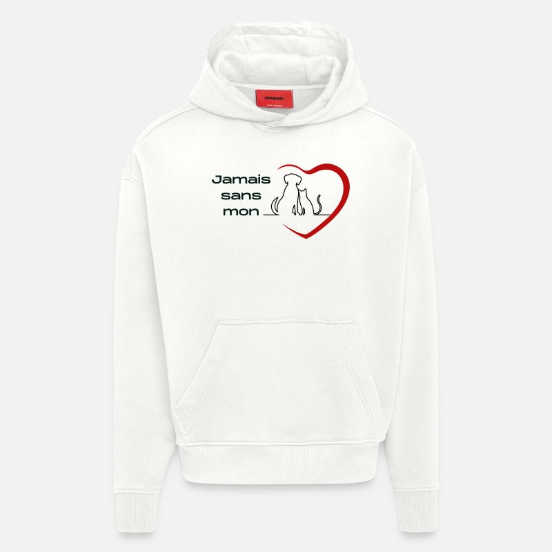 Jamais sans mon chien / chat - Sweat à capuche bio épais oversize fabriqué en UE - OFF WHITE