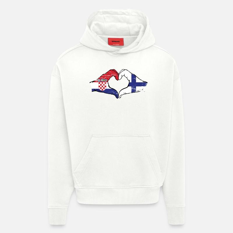 Croatie Finlande Drapeau Mains Coeur Forme Utilisé - Sweat à capuche bio épais oversize fabriqué en UE - OFF WHITE