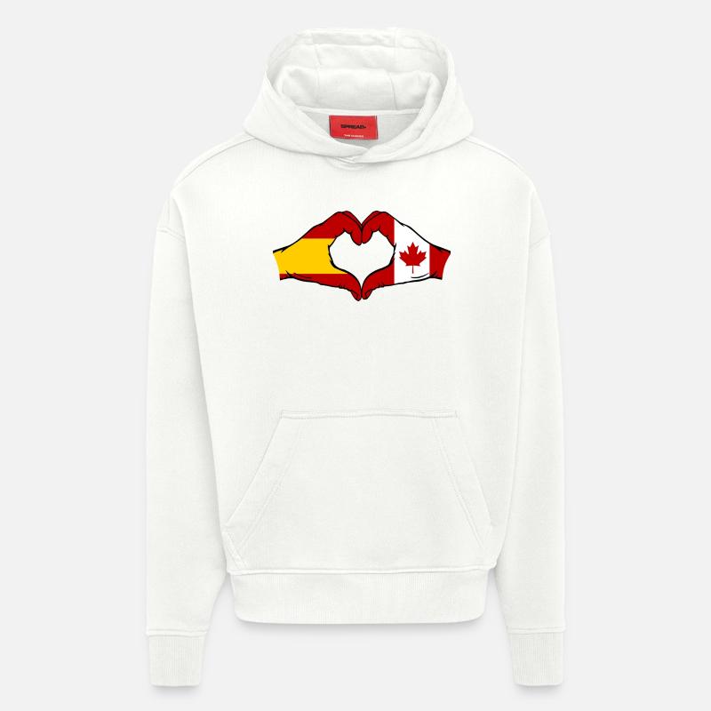 Espagne Canada Drapeau Mains Coeur - Sweat à capuche bio épais oversize fabriqué en UE - OFF WHITE
