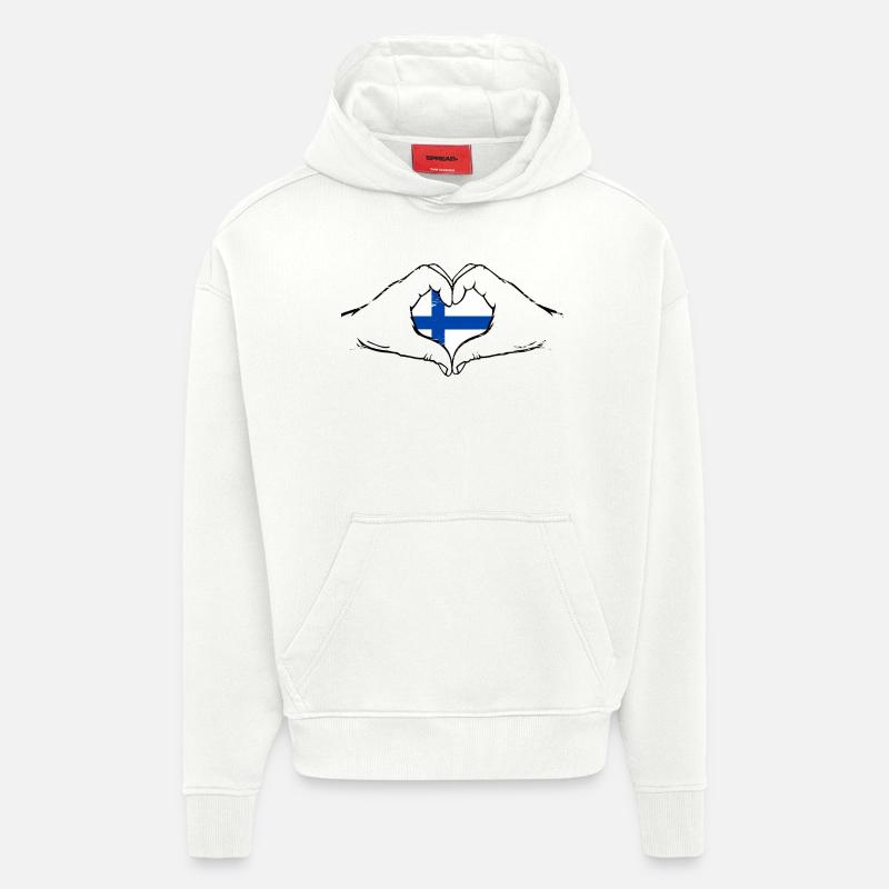 Drapeau finlandais coeur utilisé - Sweat à capuche bio épais oversize fabriqué en UE - OFF WHITE
