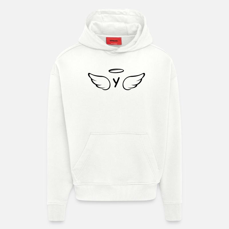 Lettre y ailes d’ange - Sweat à capuche bio épais oversize fabriqué en UE - OFF WHITE