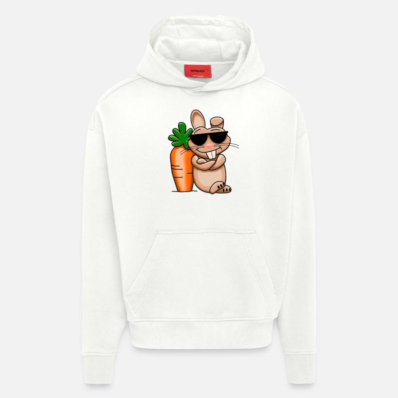 Lapin cool avec carotte géant - Sweat à capuche bio épais oversize fabriqué en UE - OFF WHITE