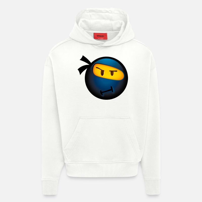 Smiley Glossy Ninja - Sweat à capuche bio épais oversize fabriqué en UE - OFF WHITE