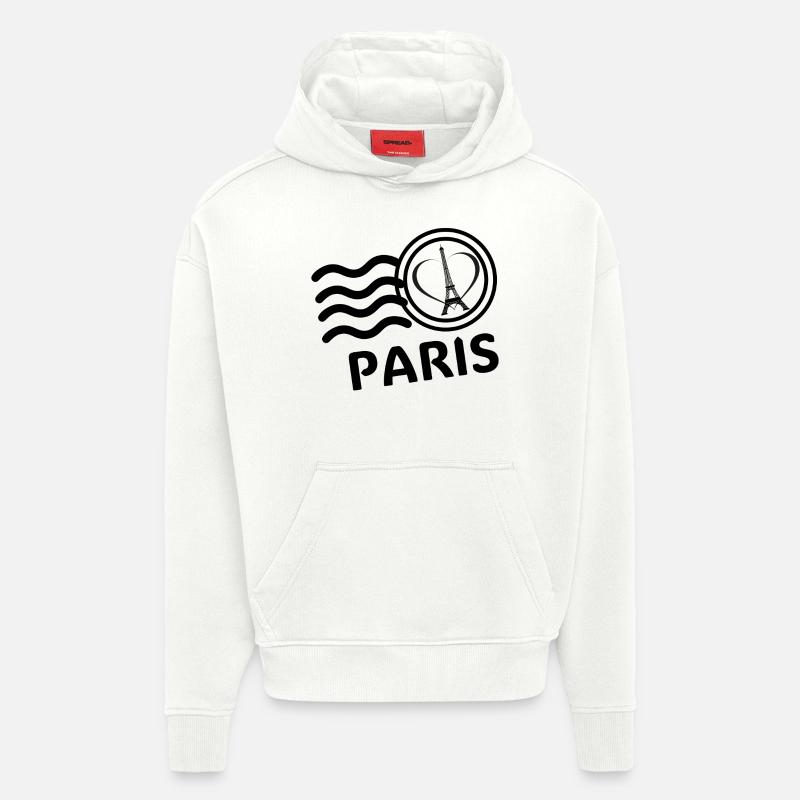 Paris Timbre Carte Postale NB - Sweat à capuche bio épais oversize fabriqué en UE - OFF WHITE