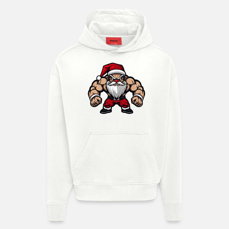 Père Noël Muscles Musculation - Sweat à capuche bio épais oversize fabriqué en UE - OFF WHITE