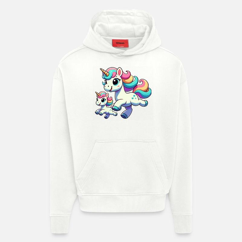 Einhorn-Mutter mit Kind - Hoodie- made by SPREAD  - OFF WHITE