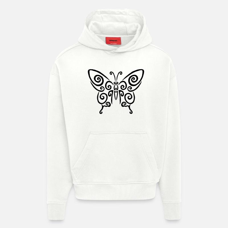 Symbole d'un papillon noir - Sweat à capuche bio épais oversize fabriqué en UE - OFF WHITE