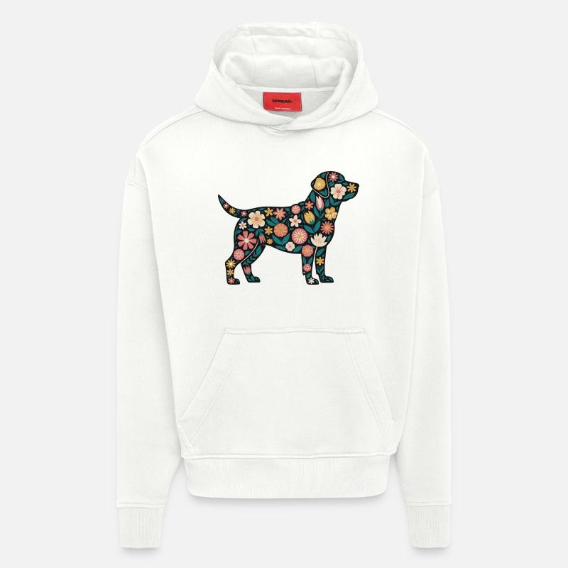 Silhouette de chien fleur - Sweat à capuche bio épais oversize fabriqué en UE - OFF WHITE