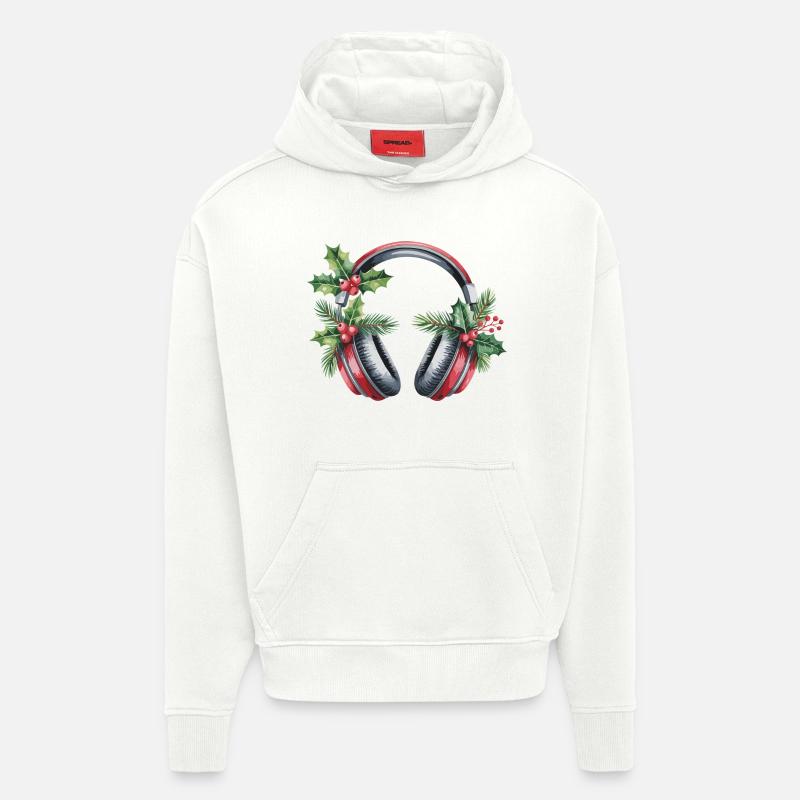 Weihnachtskopfhörer mit Tannengrün - Hoodie- made by SPREAD  - OFF WHITE