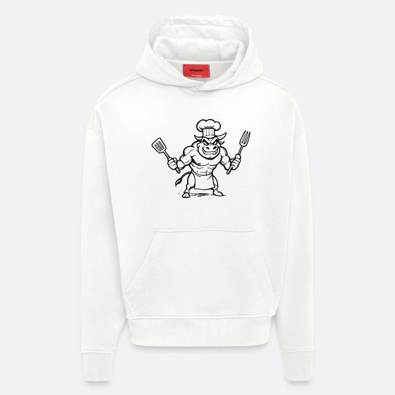 Taureau chef cuisinier  - Sweat à capuche bio épais oversize fabriqué en UE - OFF WHITE