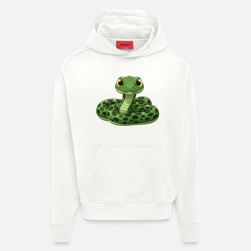 Serpent de dessin animé mignon - Sweat à capuche bio épais oversize fabriqué en UE - OFF WHITE