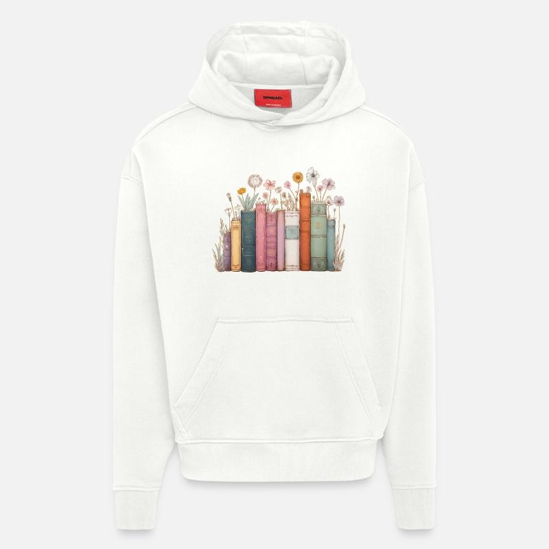Livres avec des fleurs - Sweat à capuche bio épais oversize fabriqué en UE - OFF WHITE