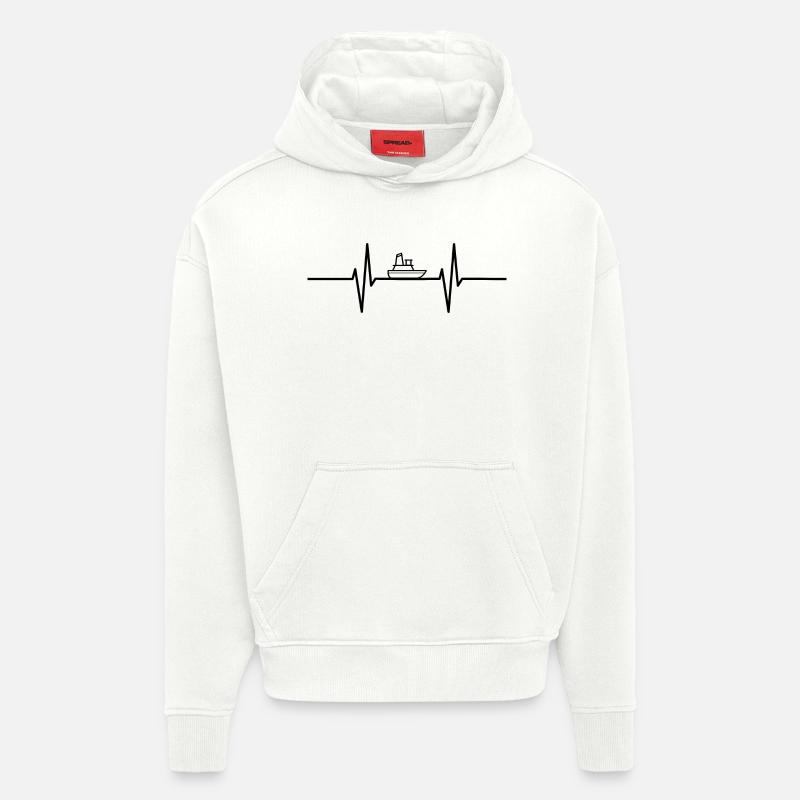 Battement de cœur avec bateau - Sweat à capuche bio épais oversize fabriqué en UE - OFF WHITE