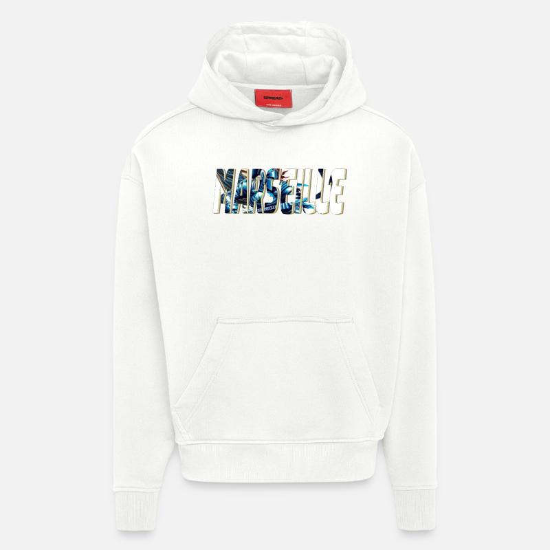 Marseille design stylisé BD - Sweat à capuche bio épais oversize fabriqué en UE - OFF WHITE