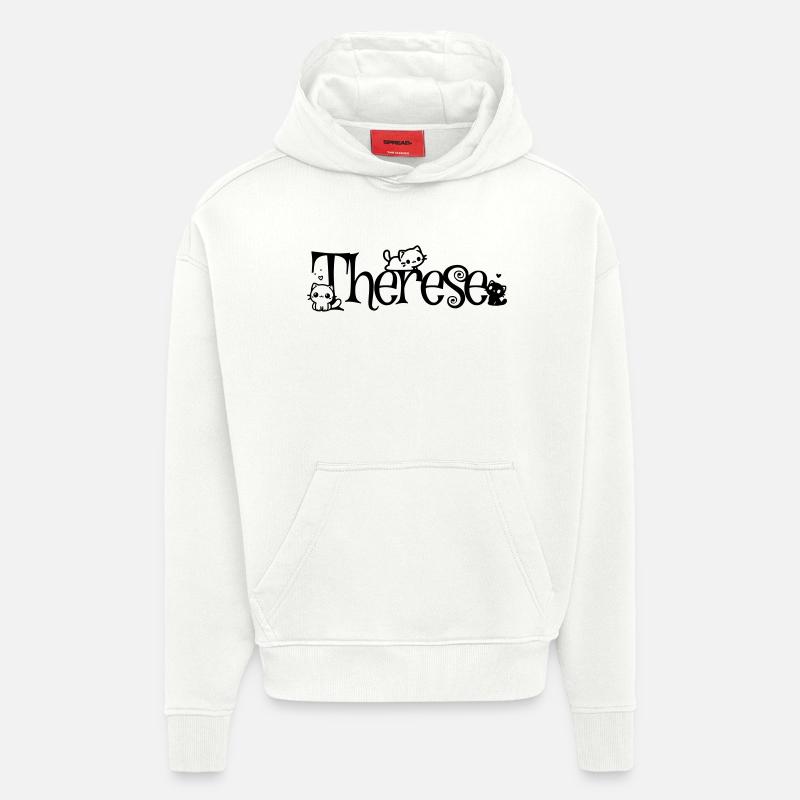 Thérèse Nom Prénom Chaton Nom - Sweat à capuche bio épais oversize fabriqué en UE - OFF WHITE