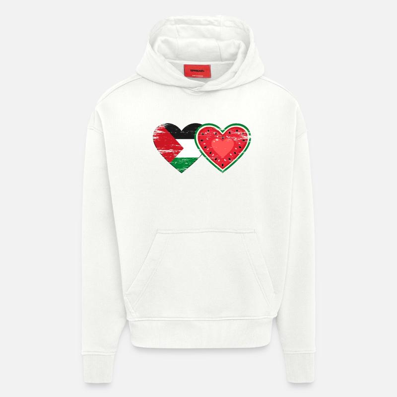 Palestine pastèque drapeau coeur utilisé - Sweat à capuche bio épais oversize fabriqué en UE - OFF WHITE