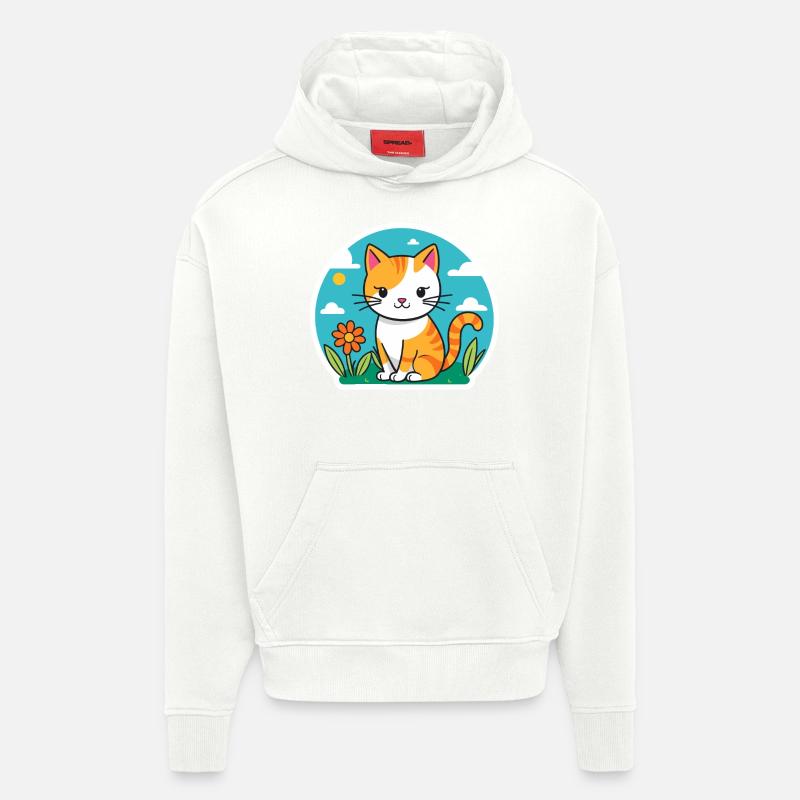 chaton mignon - Sweat à capuche bio épais oversize fabriqué en UE - OFF WHITE