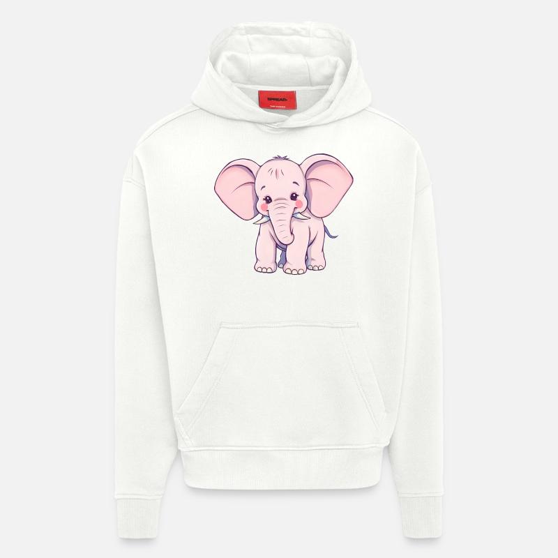 Éléphant rose ludique avec queue bleue - Sweat à capuche bio épais oversize fabriqué en UE - OFF WHITE