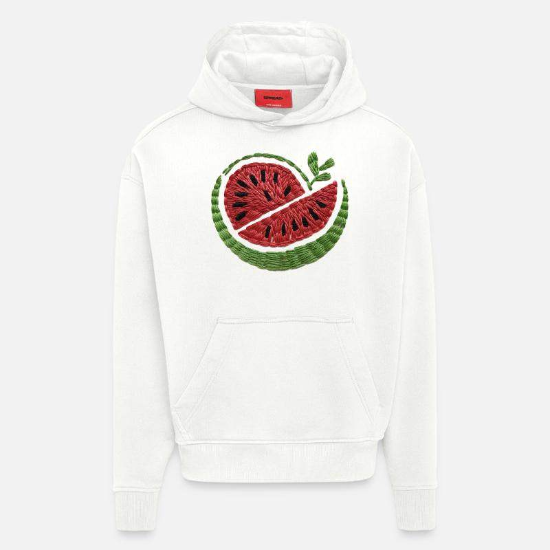 Pastèque brodée - Sweat à capuche bio épais oversize fabriqué en UE - OFF WHITE