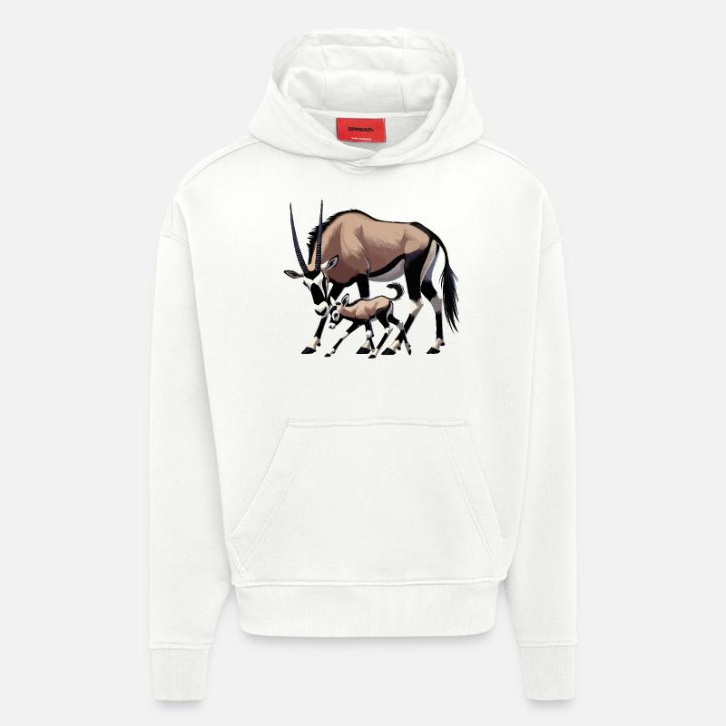 Antilope oryx avec jeune - Sweat à capuche bio épais oversize fabriqué en UE - OFF WHITE