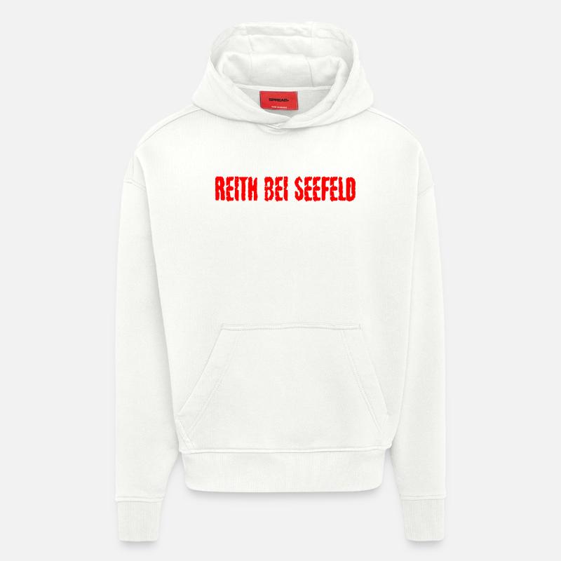 Reith bei Seefeld texte rouge - Sweat à capuche bio épais oversize fabriqué en UE - OFF WHITE