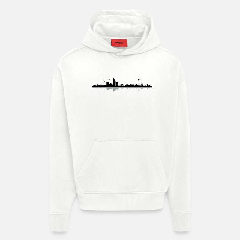 Dusseldorf Skyline - Sweat à capuche bio épais oversize fabriqué en UE - OFF WHITE