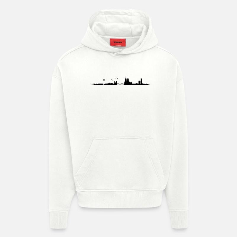 Cologne Skyline Panorama - Sweat à capuche bio épais oversize fabriqué en UE - OFF WHITE