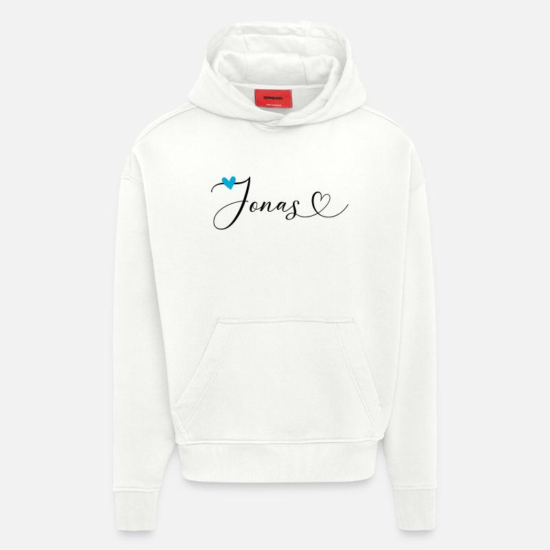 Jonas Nom Prénom Calligraphie Coeur - Sweat à capuche bio épais oversize fabriqué en UE - OFF WHITE