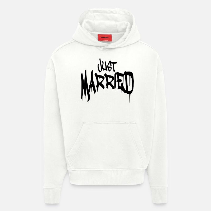 Graffiti Just married Logo lustig - Sweat à capuche bio épais oversize fabriqué en UE - OFF WHITE