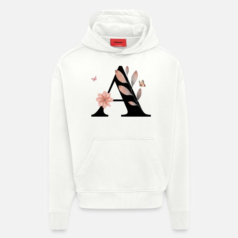 Lettre a fleurs sauvages aquarelles - Sweat à capuche bio épais oversize fabriqué en UE - OFF WHITE