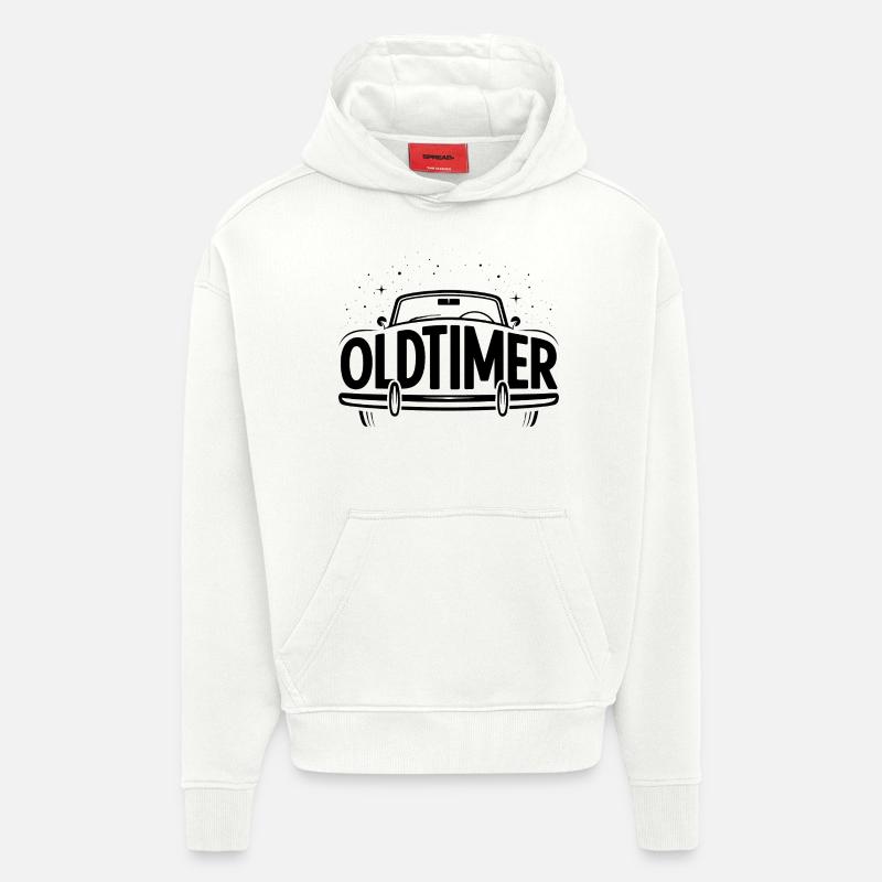 Oldtimer - Logo de voiture cool - Sweat à capuche bio épais oversize fabriqué en UE - OFF WHITE