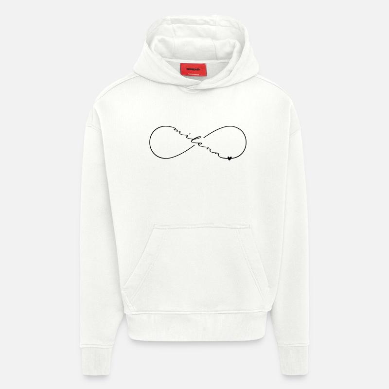 Milena Nom Symbole de l’Infini - Sweat à capuche bio épais oversize fabriqué en UE - OFF WHITE