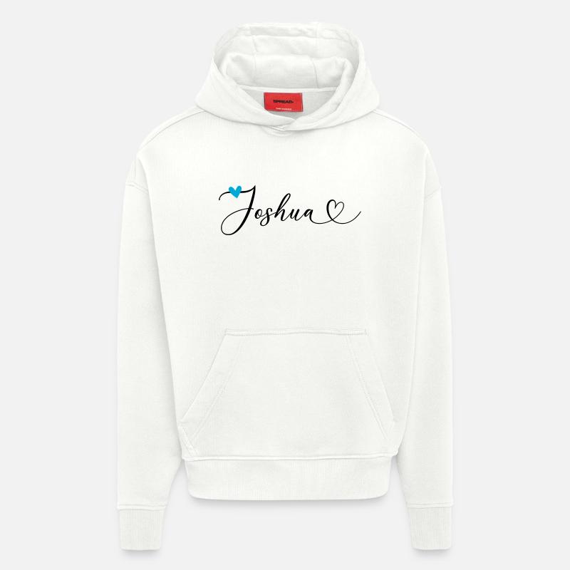 Joshua Nom Prénom Calligraphie coeur - Sweat à capuche bio épais oversize fabriqué en UE - OFF WHITE