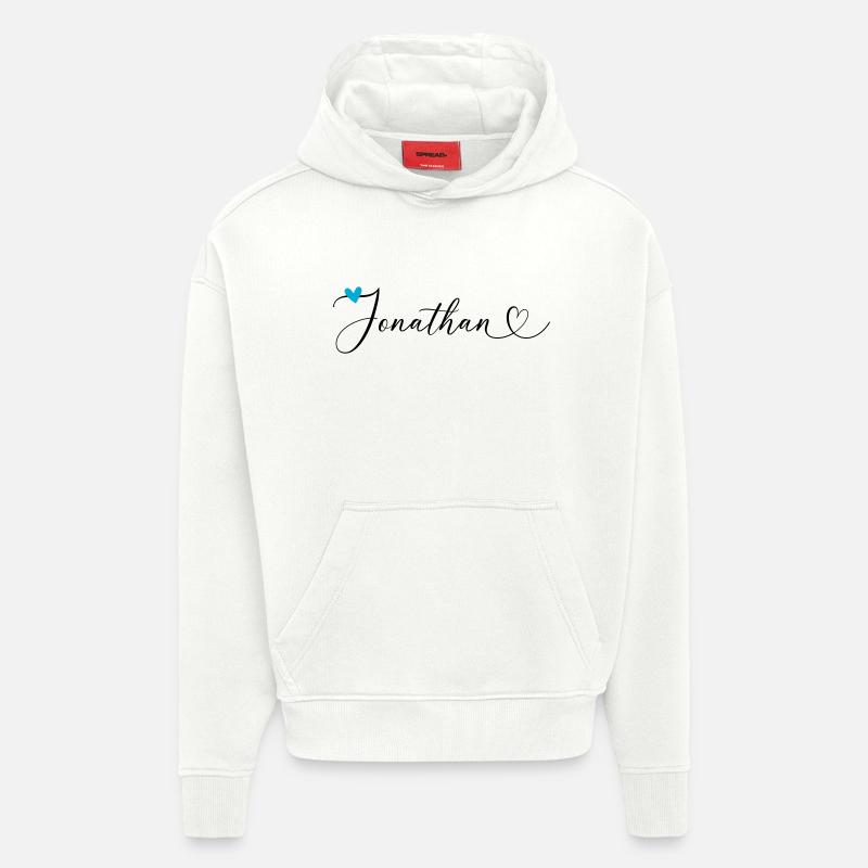 Jonathan Nom Prénom Calligraphie coeur - Sweat à capuche bio épais oversize fabriqué en UE - OFF WHITE
