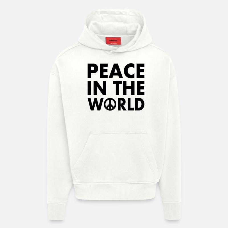 Peace in the world - Sweat à capuche bio épais oversize fabriqué en UE - OFF WHITE