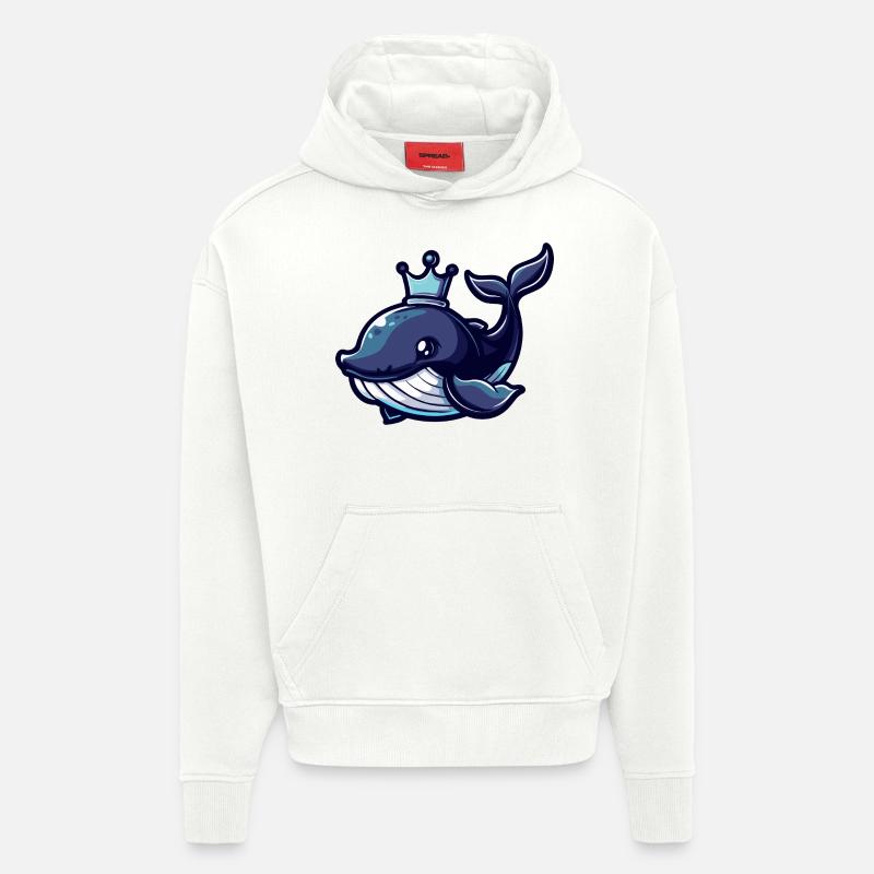 Baleine Bande Dessinée Couronne - Sweat à capuche bio épais oversize fabriqué en UE - OFF WHITE