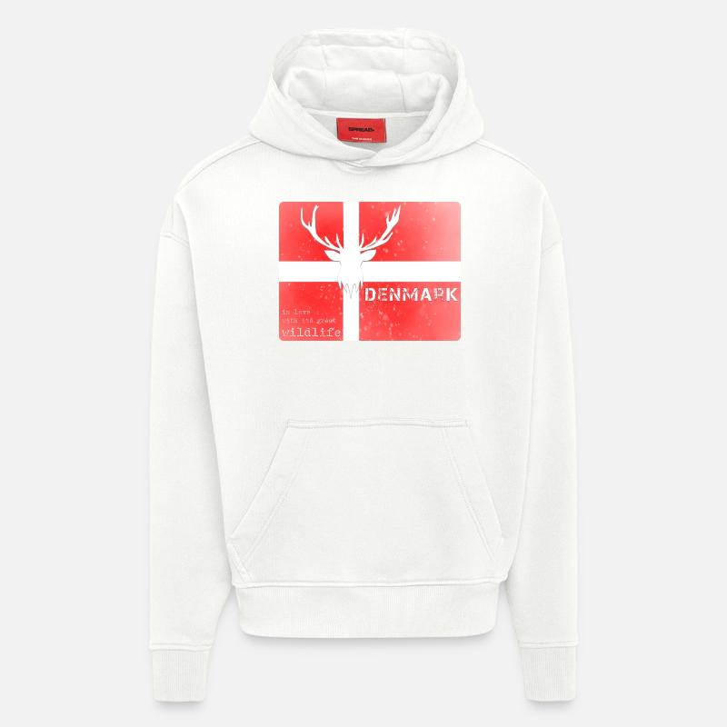 Danemark faune Drapeau Cerf - Sweat à capuche bio épais oversize fabriqué en UE - OFF WHITE