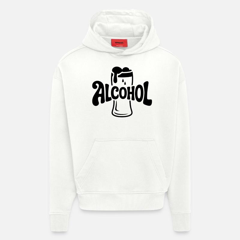 Alcool - Cool Drinking Logo - Sweat à capuche bio épais oversize fabriqué en UE - OFF WHITE