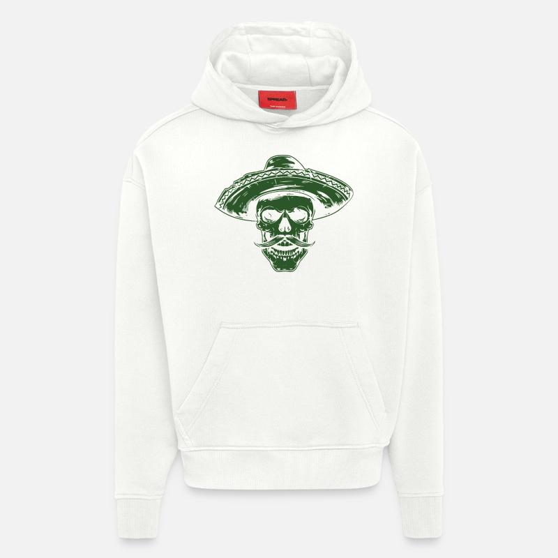 Squelette Crâne Sombrero Mexicain - Sweat à capuche bio épais oversize fabriqué en UE - OFF WHITE