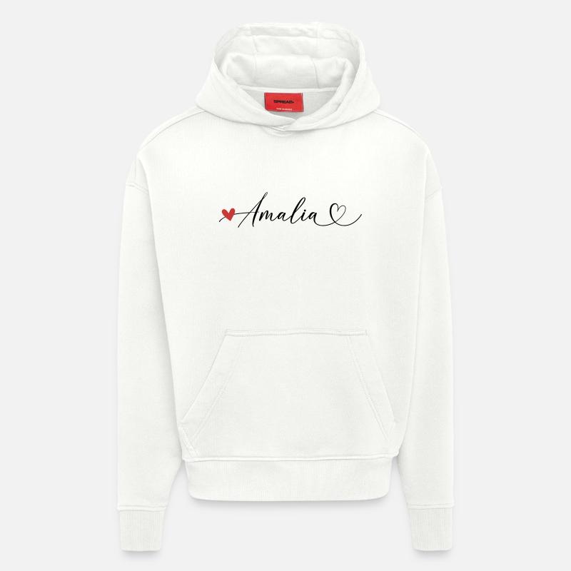 Amalia Nom Prénom Calligraphie coeur - Sweat à capuche bio épais oversize fabriqué en UE - OFF WHITE