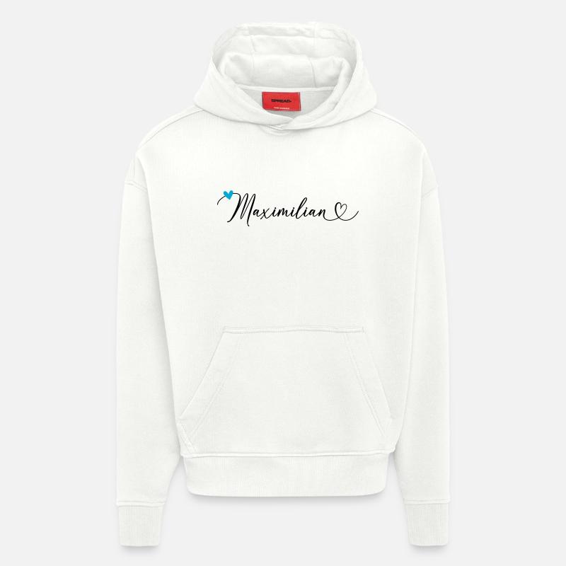 Maximilien Nom Prénom Calligraphie coeur - Sweat à capuche bio épais oversize fabriqué en UE - OFF WHITE