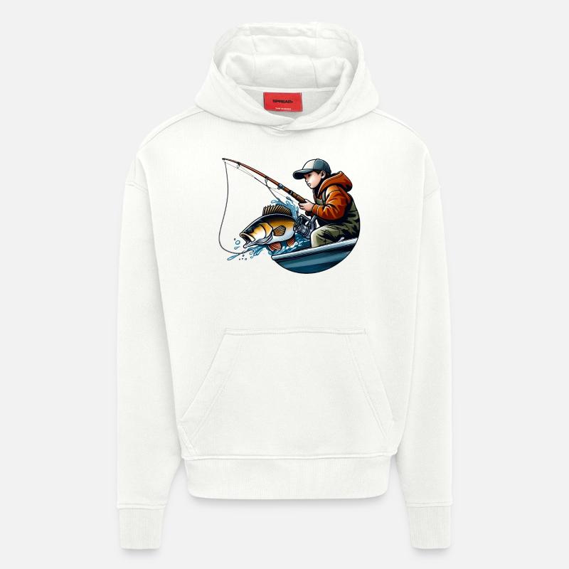 Pêche Jeune Pêcheur - Instant Naturel - Sweat à capuche bio épais oversize fabriqué en UE - OFF WHITE