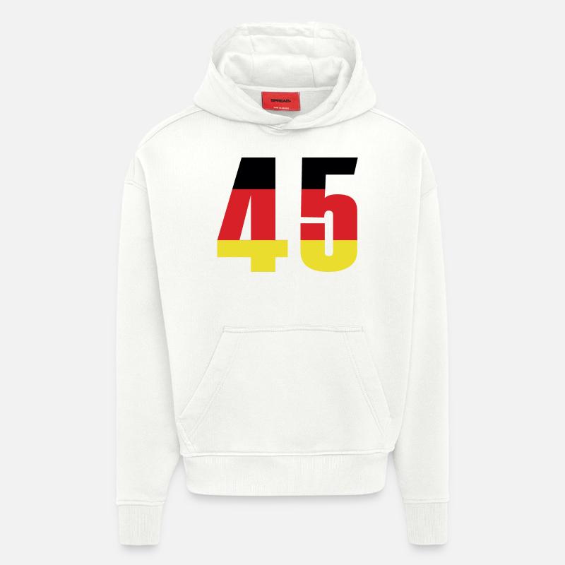 Maillot 45 Numéro Allemagne - Sweat à capuche bio épais oversize fabriqué en UE - OFF WHITE